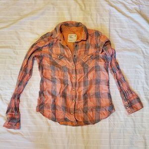 AE, Orange & Blue Plaid Button Down Top, 8